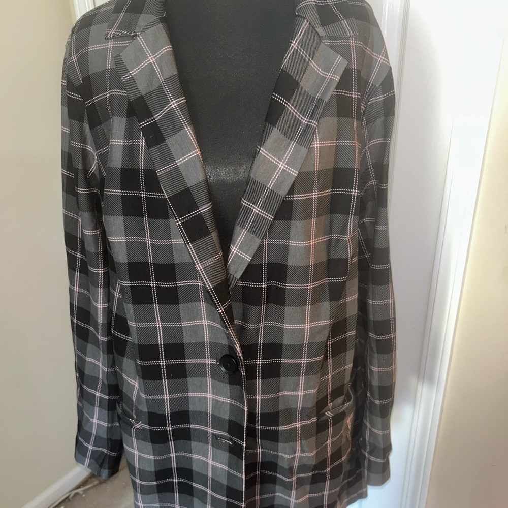Torrid Black and Pink Plaid Blazer